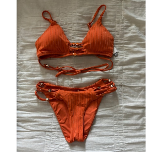 orange beaded bikini